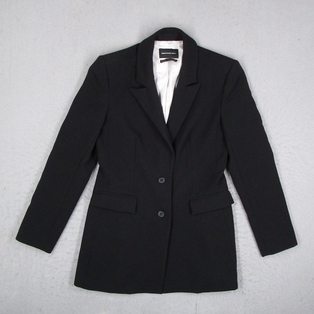 Something Navy Womens Black Two Button Structured Blazer Jacket XXS SN397707MI